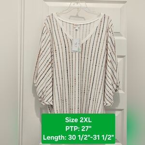 LulaRoe Renee Striped V-Neck Short Balloon Sleeve Top, NWT, Size 2XL